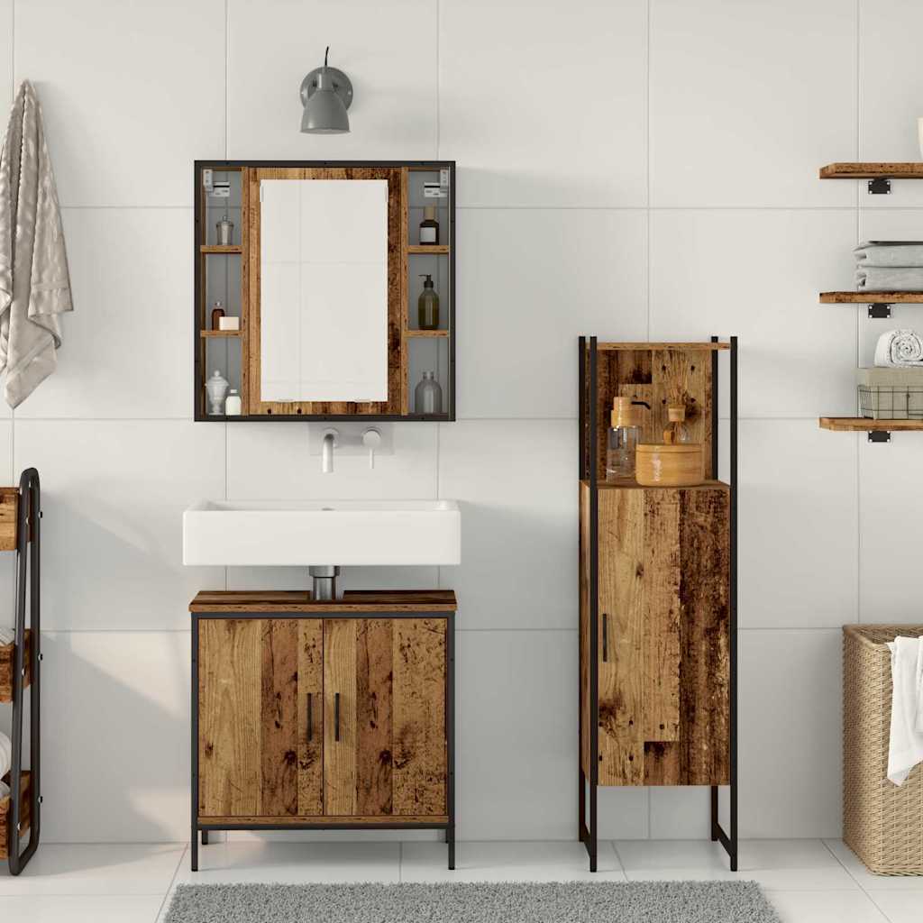Bathroom Furniture Set with Door 3 pcs Brown 33 x 33 x 120.5 cm