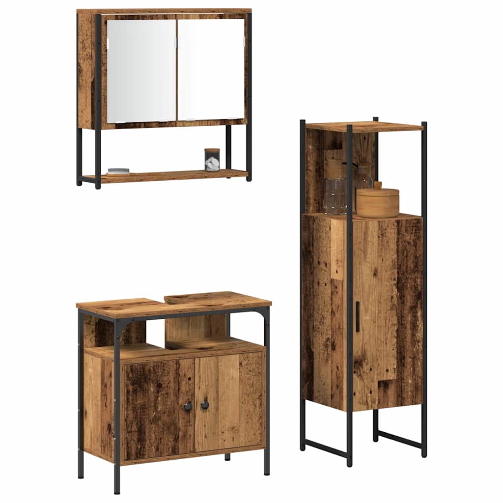 Bathroom Furniture Set with Door 3 pcs Brown 33 x 33 x 120.5 cm