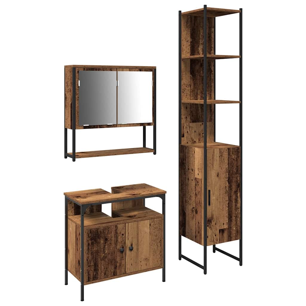 Bathroom Furniture Set 3 pcs Old wood 33 x 33 x 185.5 cm