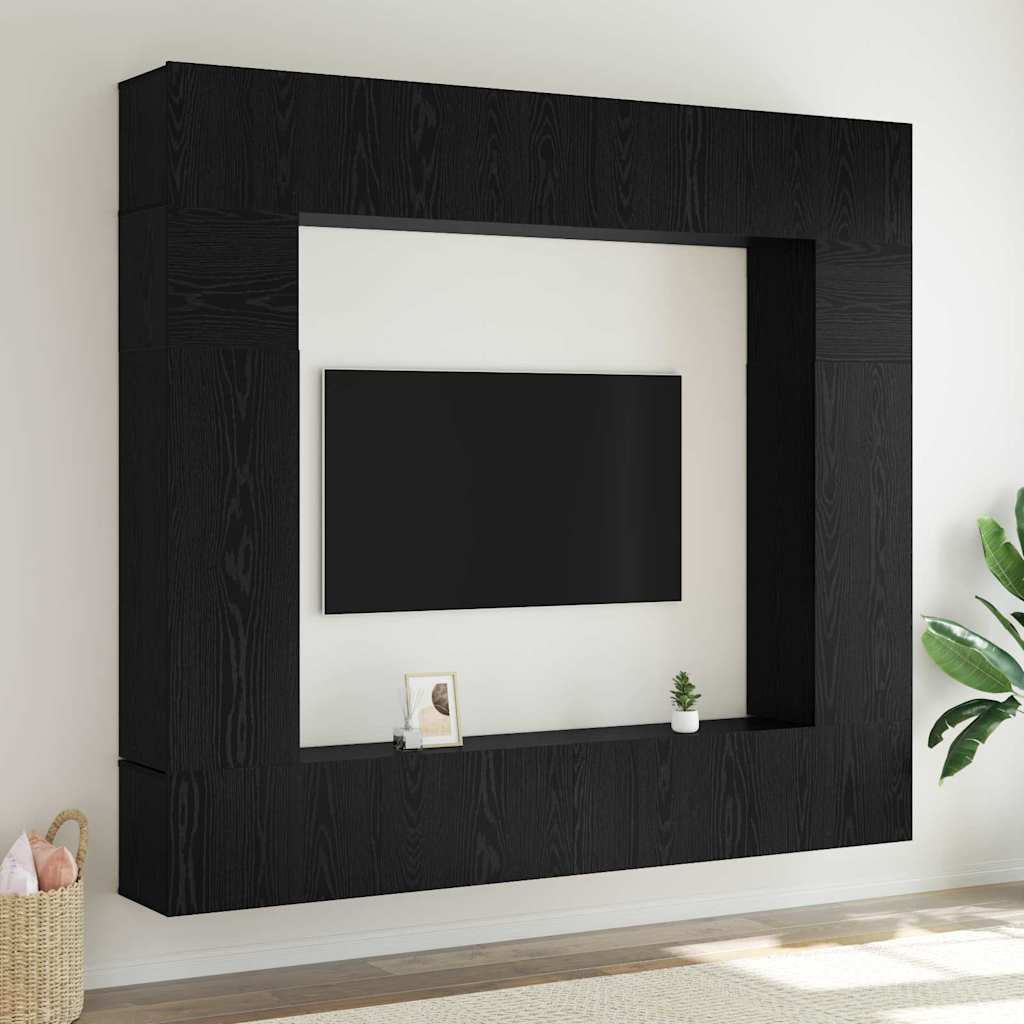 TV Cabinet Set 8 pcs Black oak 100 x 30 x 30 cm Engineered wood