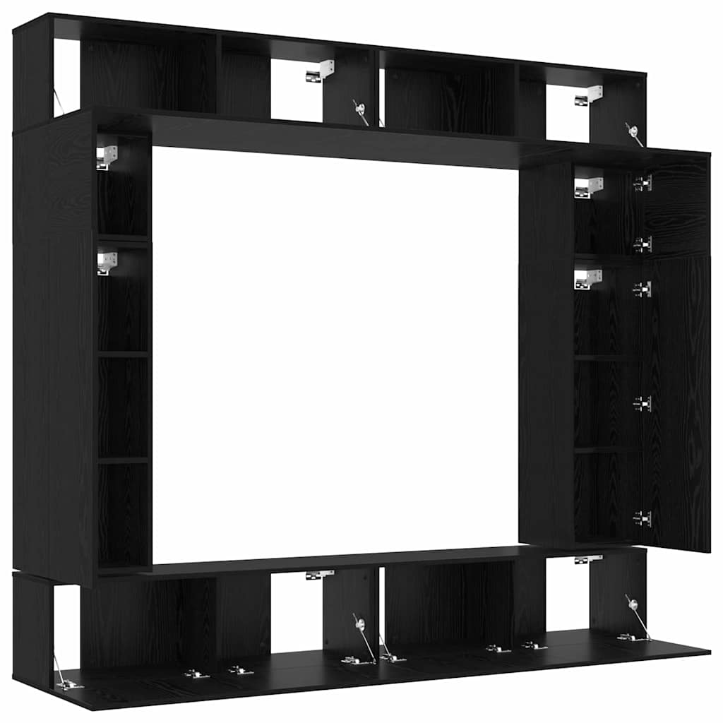 TV Cabinet Set 8 pcs Black oak 100 x 30 x 30 cm Engineered wood