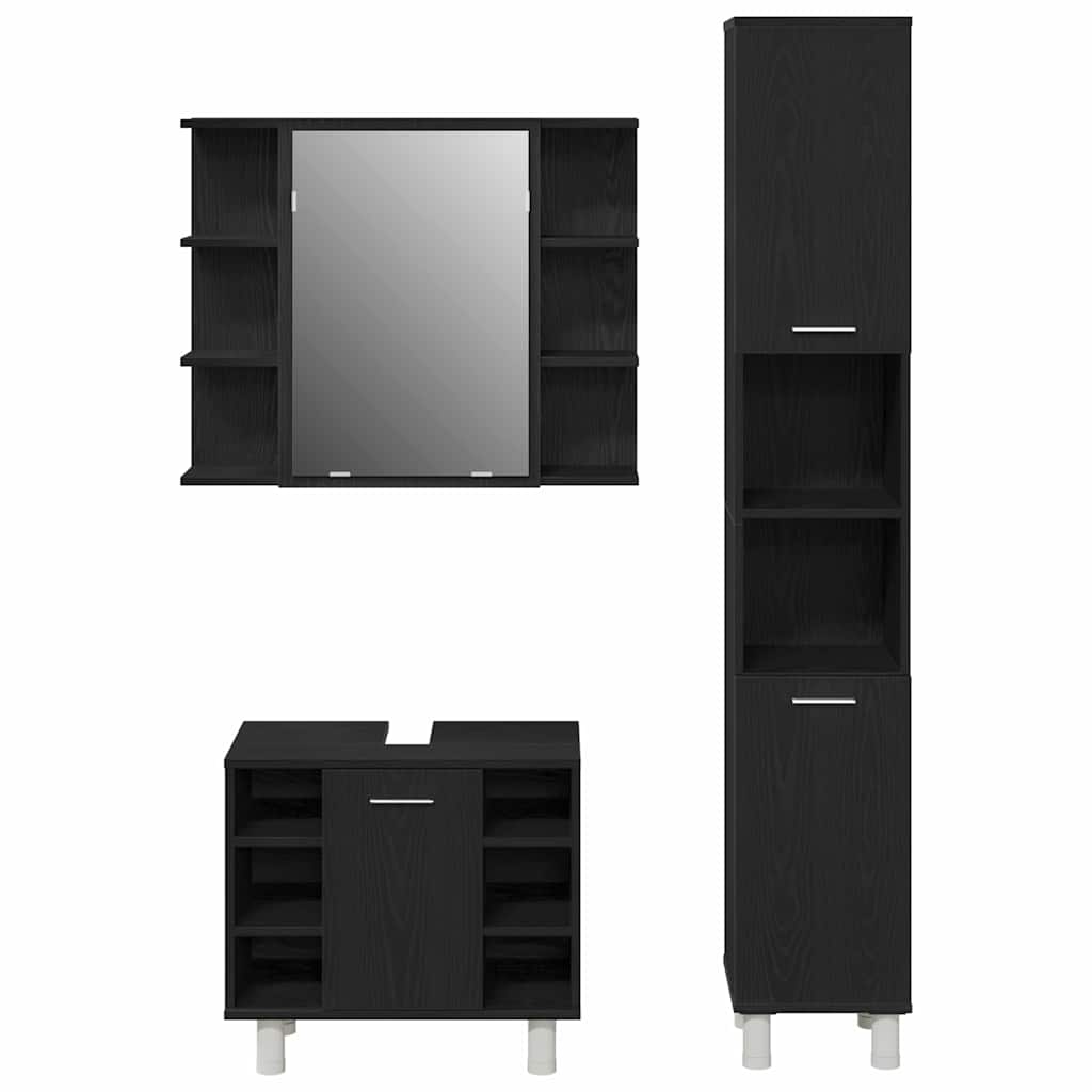 Bathroom Furniture Set with Door 3 pcs Black 30 x 30 x 179.5 cm