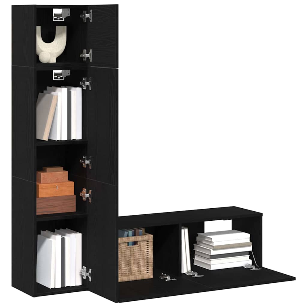 TV Cabinet Set Wall-mounted 4 pcs Black oak 130.5 x 30 x 140 cm