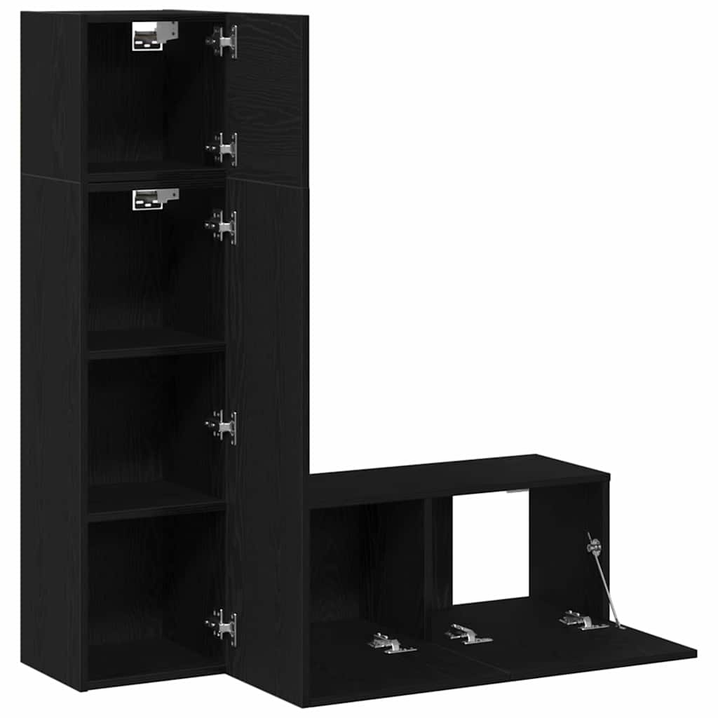 TV Cabinet Set Wall-mounted 3 pcs Black oak 130.5 x 30 x 140 cm