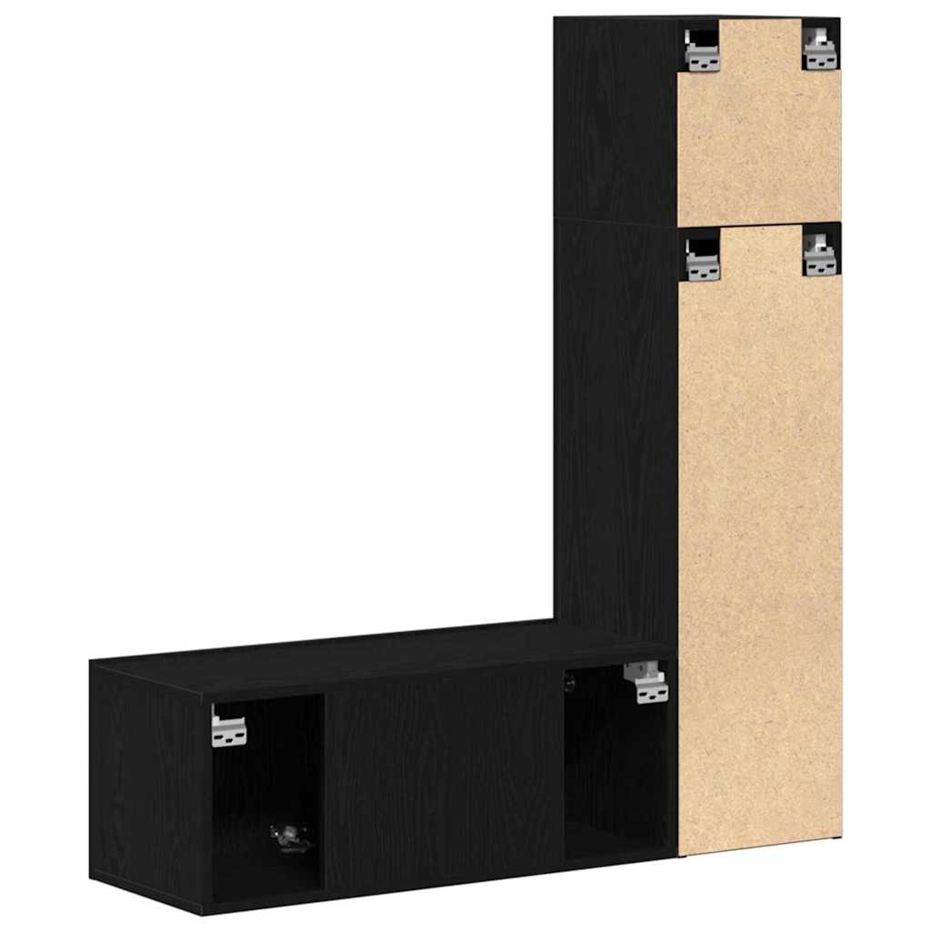 TV Cabinet Set Wall-mounted 3 pcs Black oak 130.5 x 30 x 140 cm