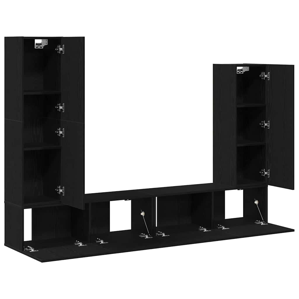 TV Cabinet Set Wall-mounted 6 pcs Black oak 30.5 x 30 x 110 cm