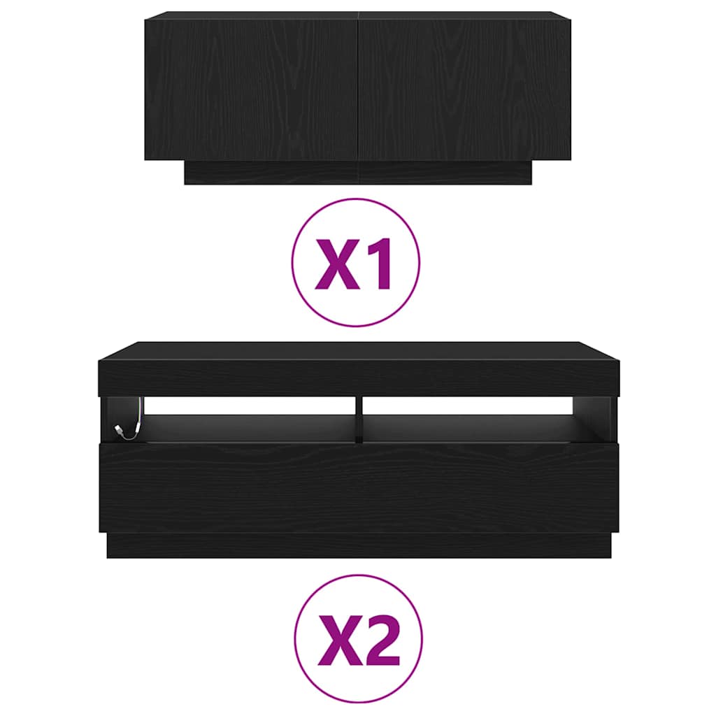 TV Cabinet 3 pcs Black 300 x 35 x 40 cm Engineered wood