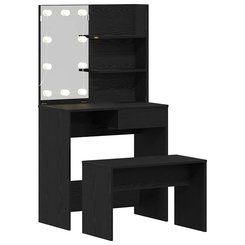 Dressing Table Set Black oak 74.5 x 40 x 141 cm Engineered wood