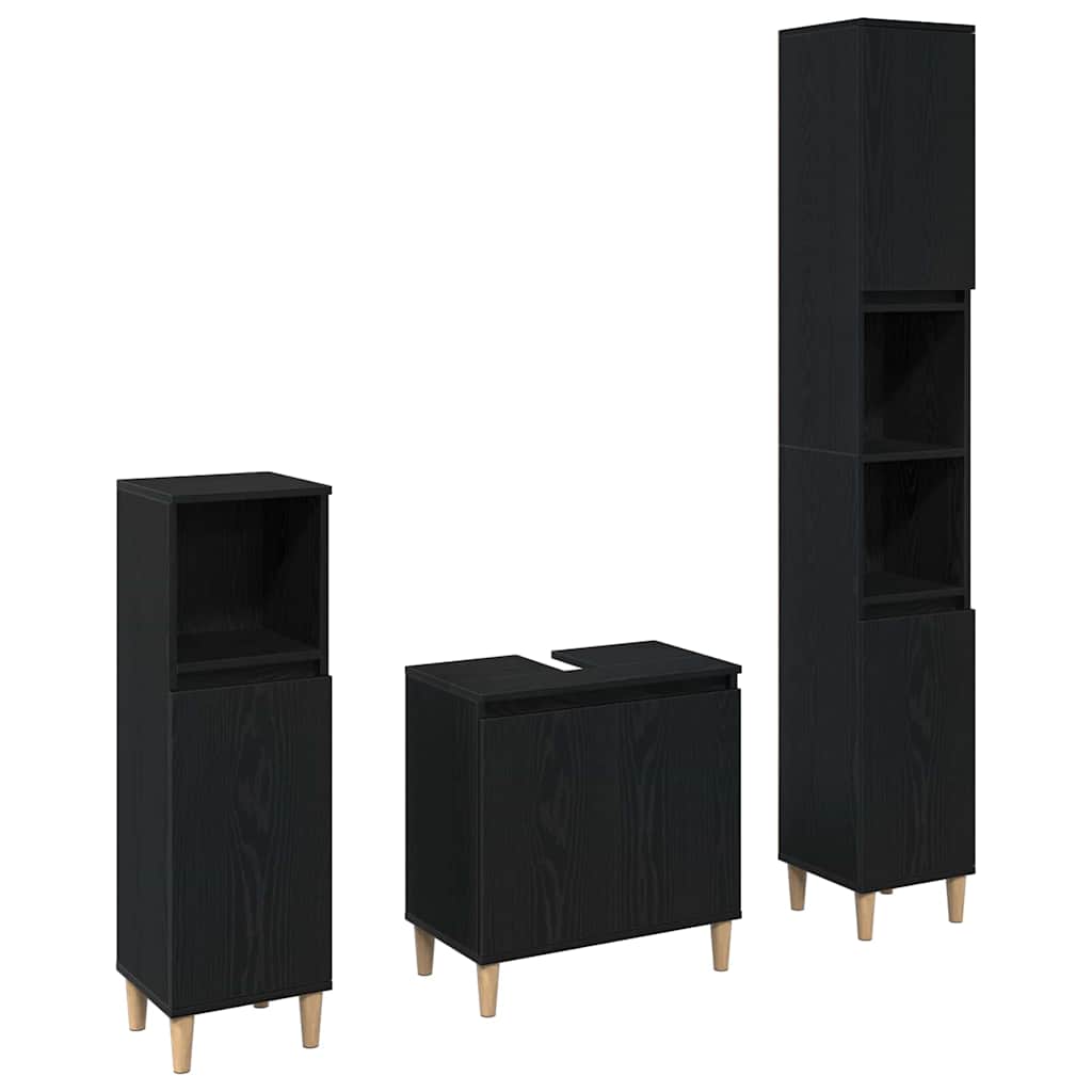 Bathroom Furniture Set with Door 3 pcs Black 30 x 30 x 180 cm