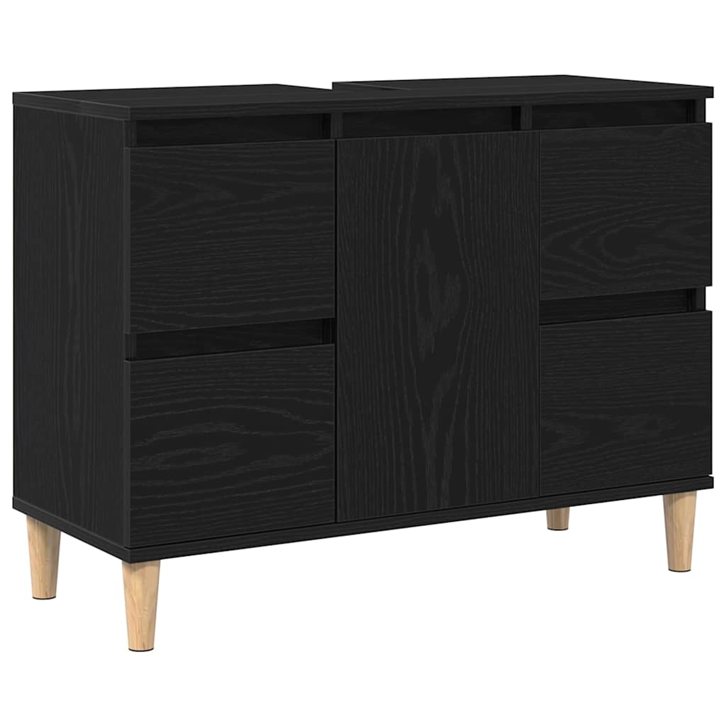 Bathroom Furniture Set with Drawer 3 pcs Black 30 x 30 x 180 cm