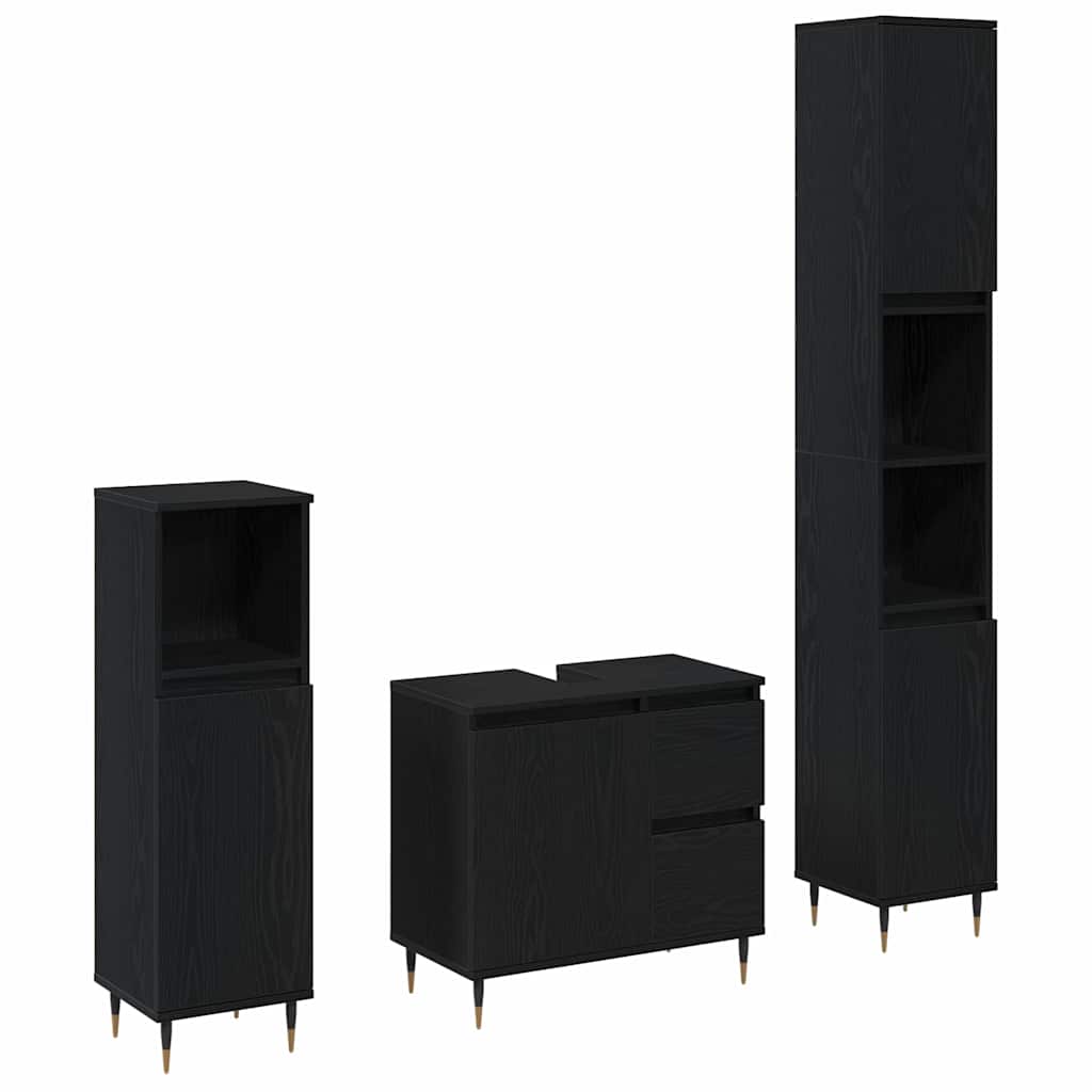 Bathroom Furniture Set 3 pcs Black Oak 30 x 30 x 190 cm
