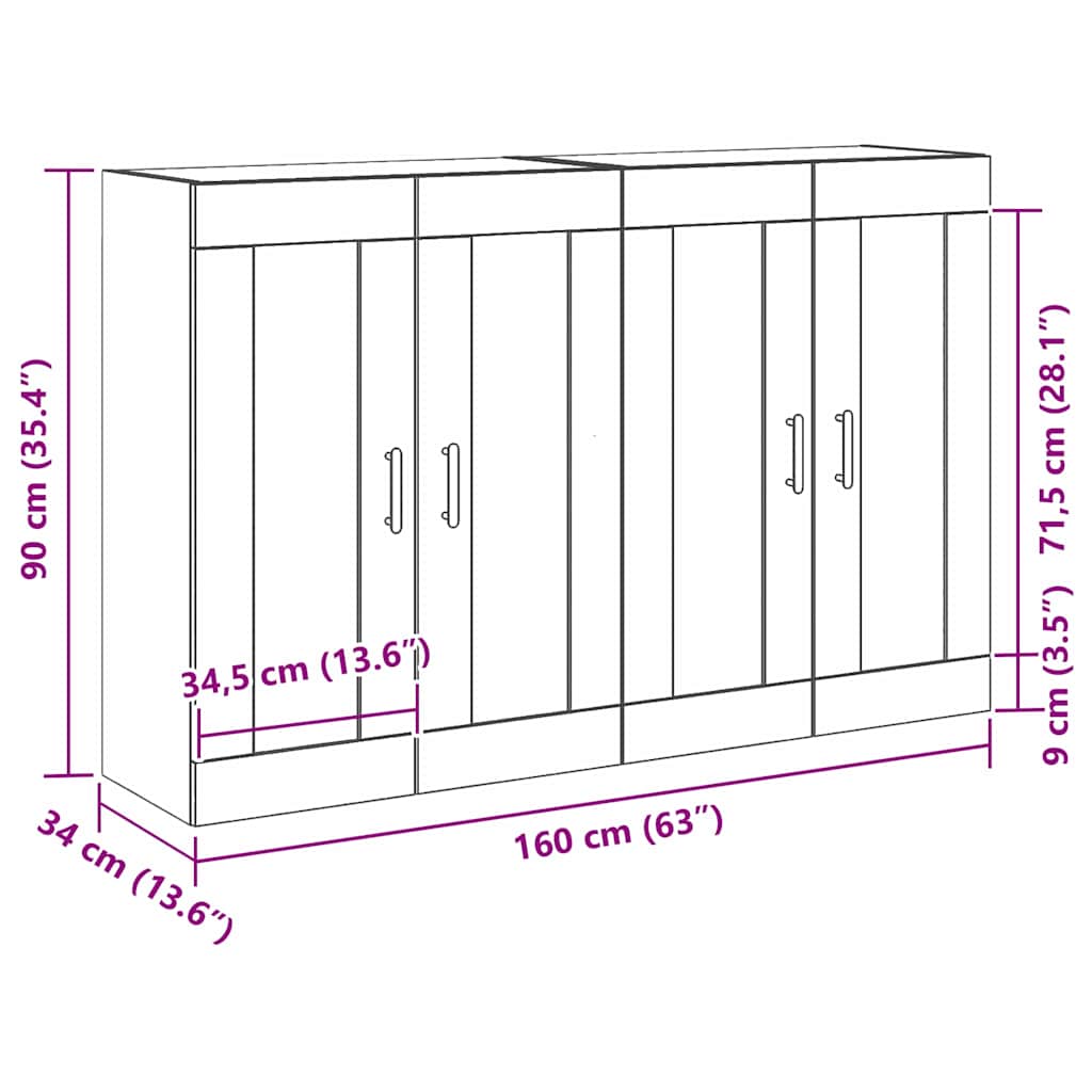 Wall-mounted Cabinets 2 pcs Black oak 69.5 x 34 x 90 cm