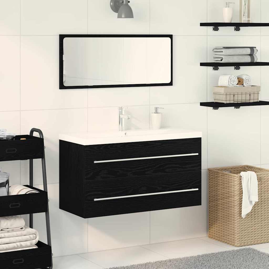Sink Cabinet with Basin 3 pcs Black oak 90 x 38.5 x 48 cm
