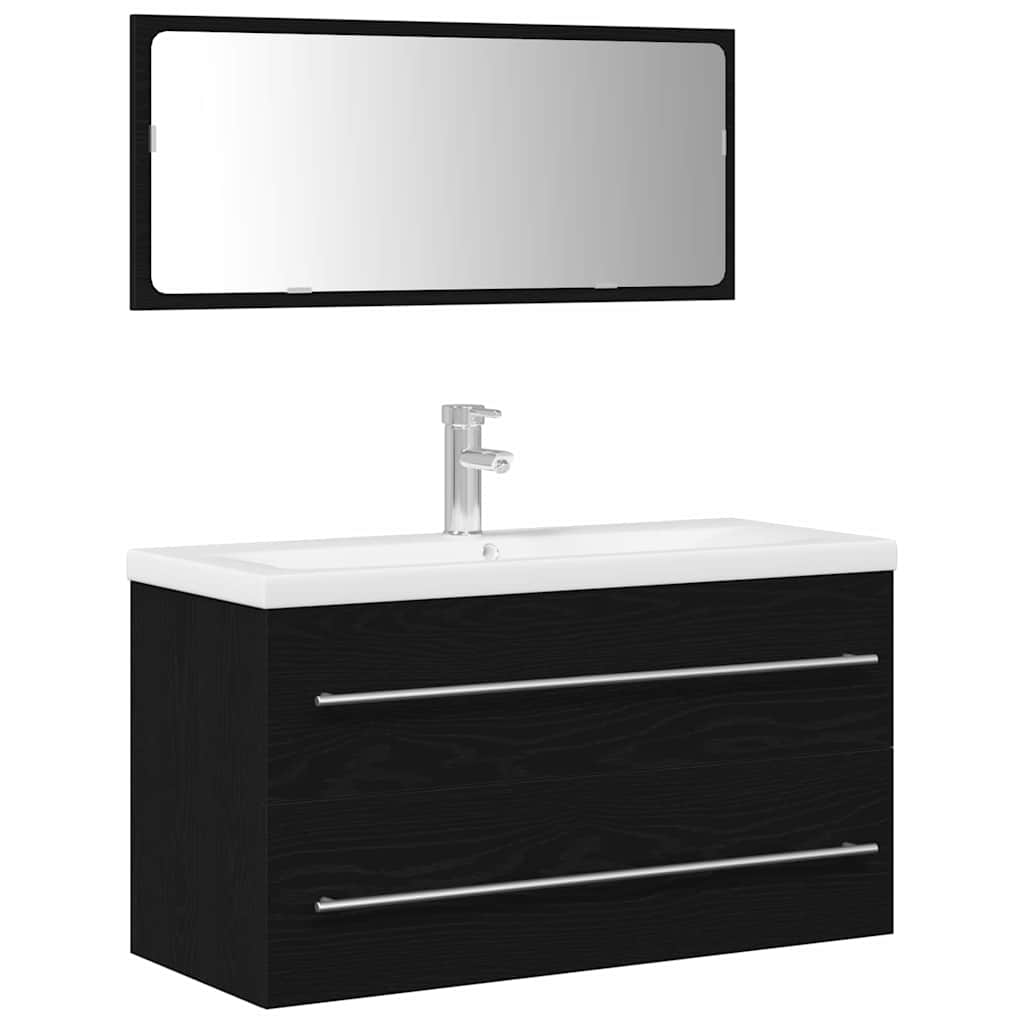 Sink Cabinet with Basin 3 pcs Black oak 90 x 38.5 x 48 cm