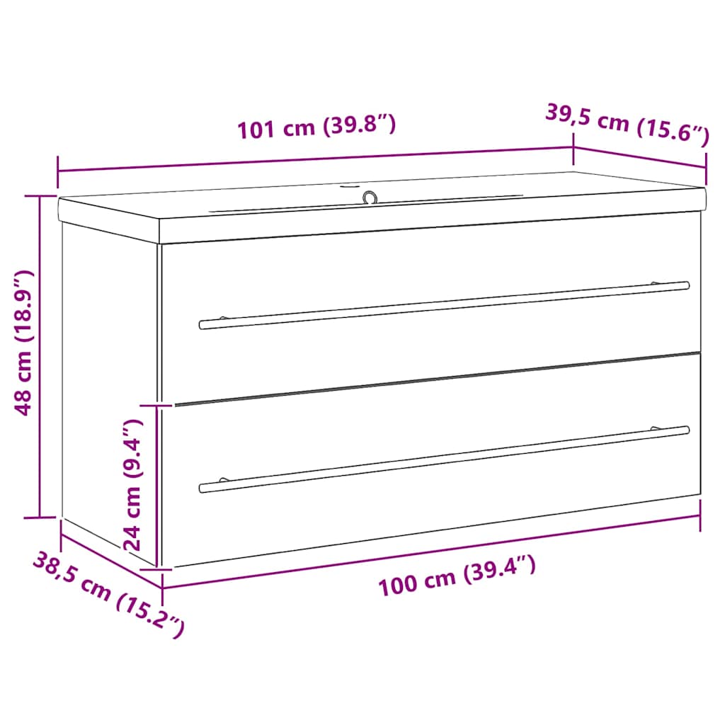 Sink Cabinet with Basin 2 pcs Old wood 100 x 38.5 x 48 cm