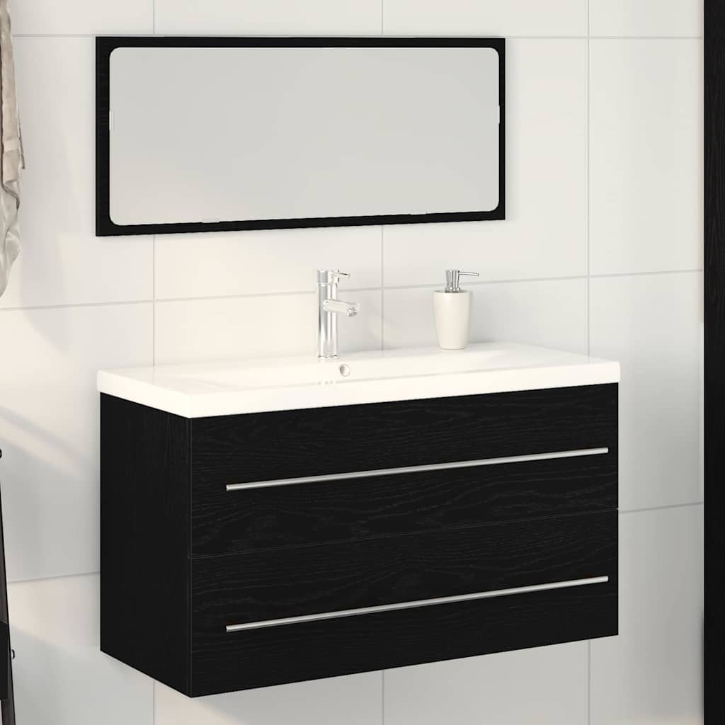 Sink Cabinet with Basin 3 pcs Black oak 90 x 38.5 x 48 cm