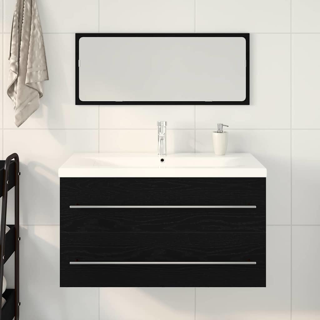 Sink Cabinet with Basin 3 pcs Black oak 90 x 38.5 x 48 cm