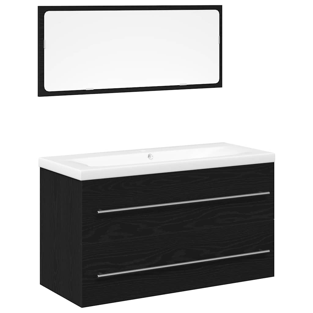 Sink Cabinet with Basin 3 pcs Black oak 90 x 38.5 x 48 cm