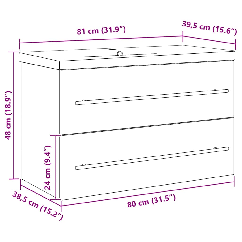 Sink Cabinet with Basin 2 pcs Old wood 80 x 38.5 x 48 cm