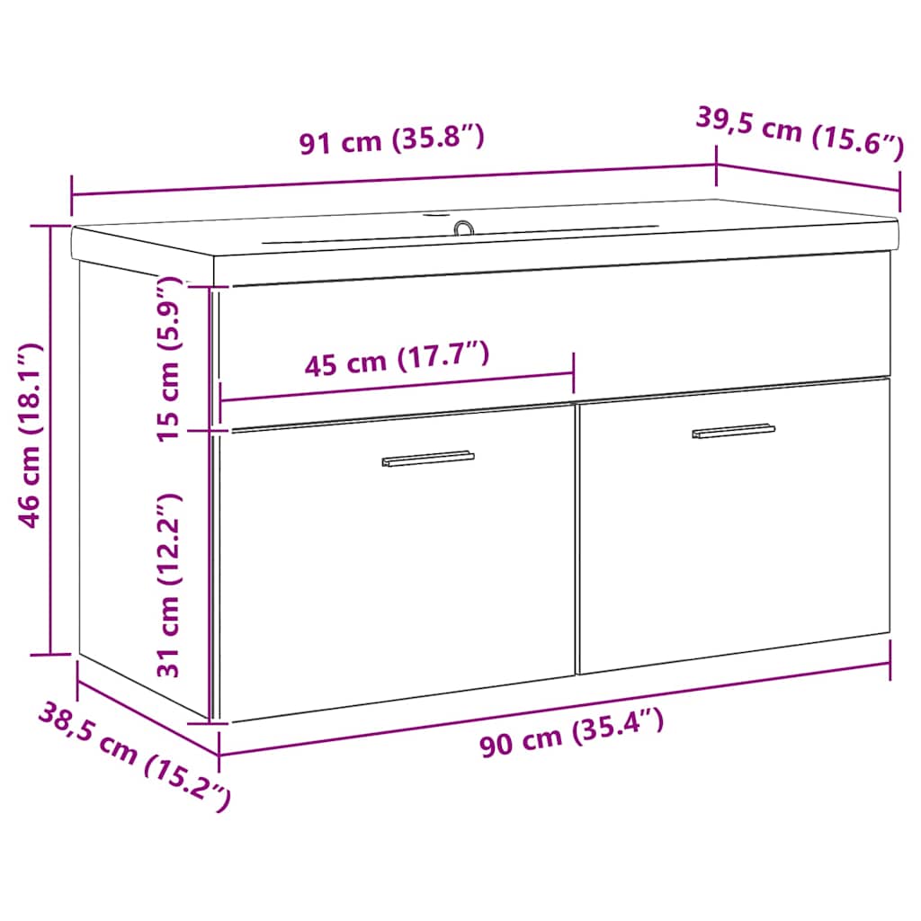 Sink cabinet Black Oak 90 x 38.5 x 46 cm Engineered wood