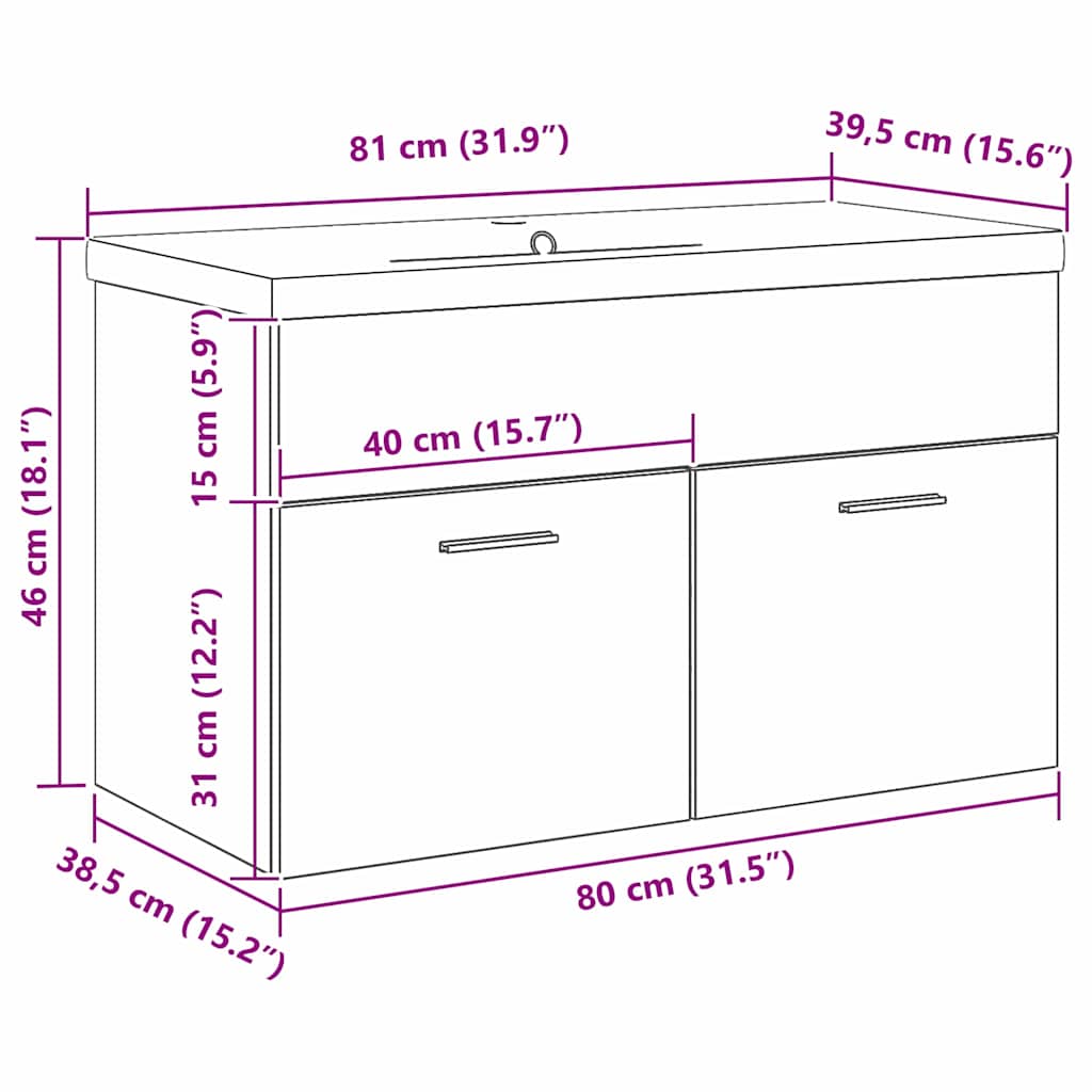 Sink cabinet Black Oak 80 x 38.5 x 46 cm Engineered wood