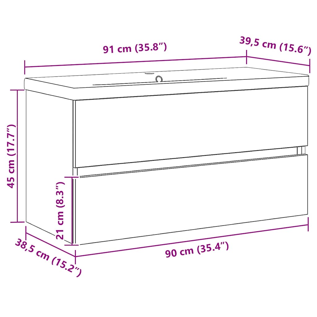 Sink Cabinet Black oak 90 x 39 x 62 cm Engineered wood
