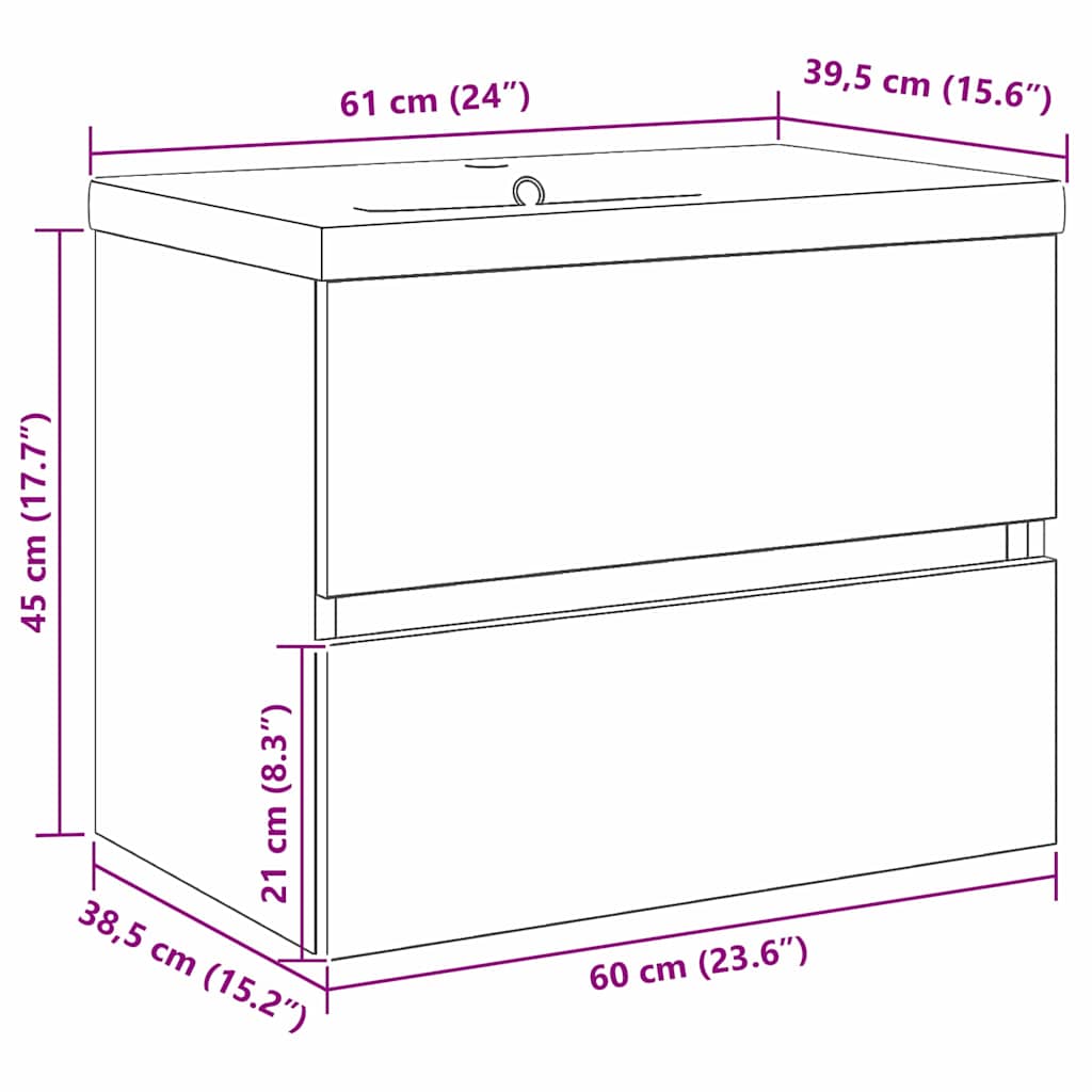 Sink Cabinet Black oak 60 x 39 x 62 cm Engineered wood