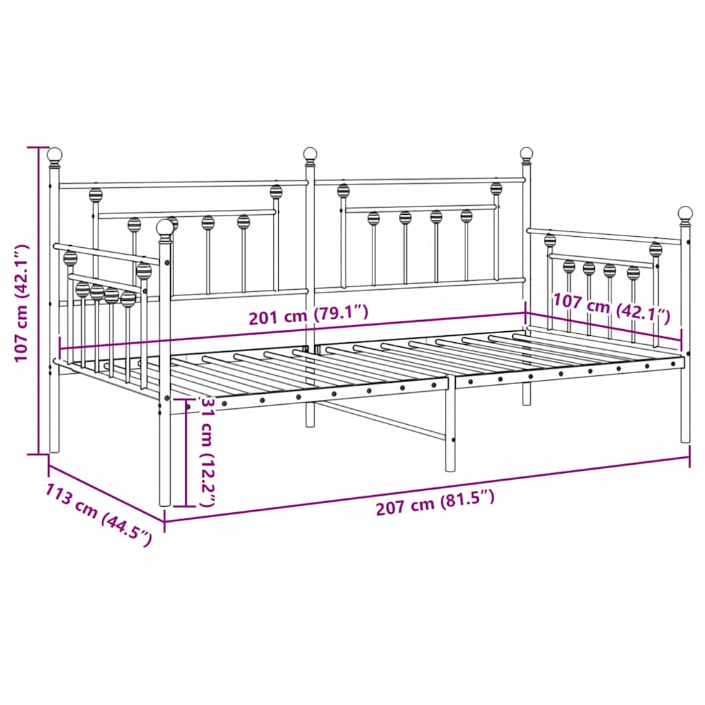 Daybed Frame with Headboard Black 107 x 203 cm Steel