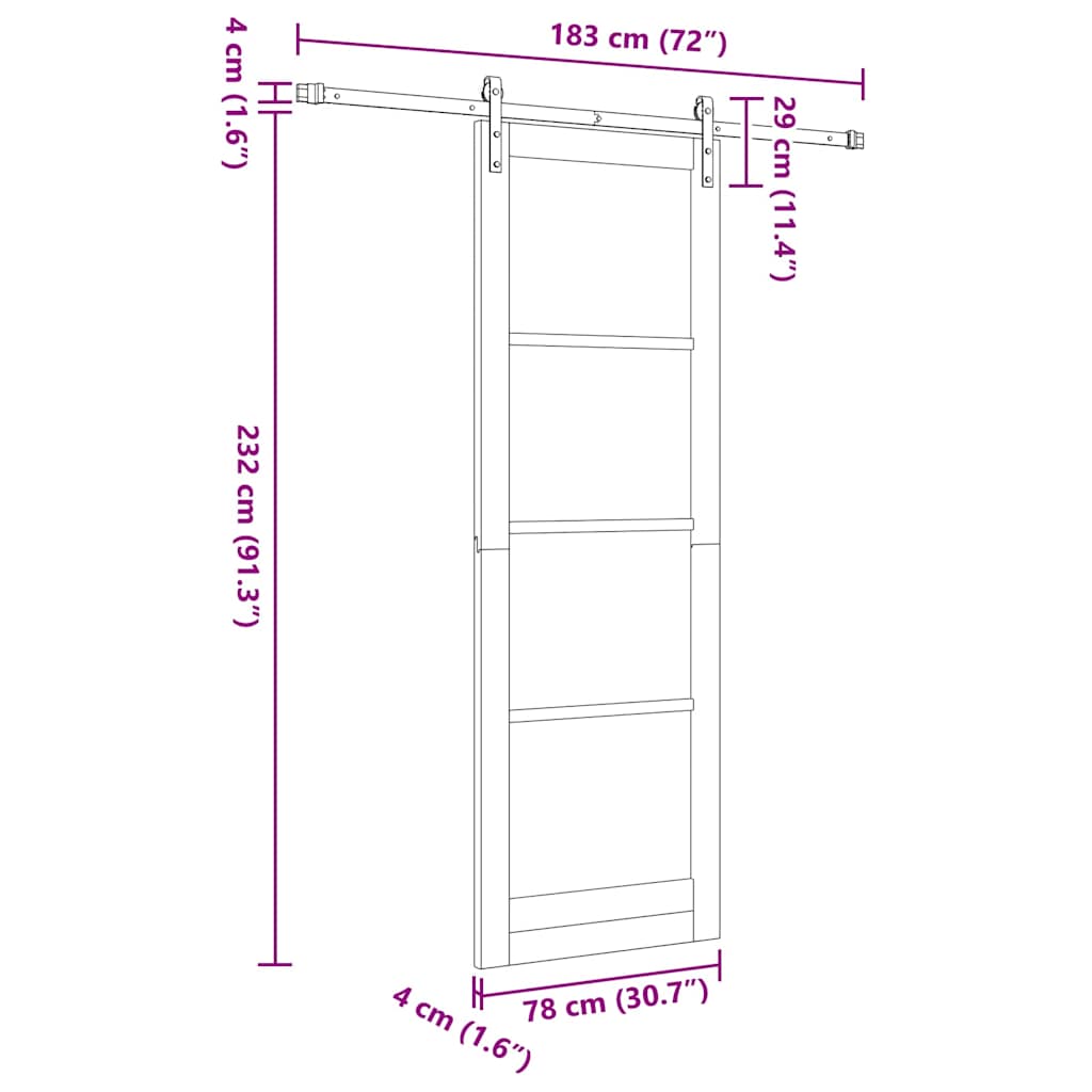 Sliding Door Manual Natural and black 78 x 232 cm