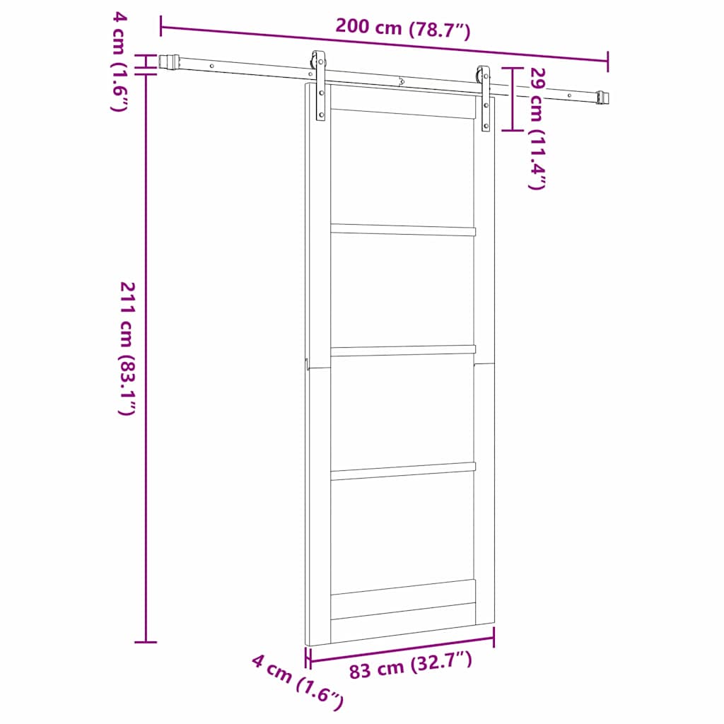 Sliding Door Manual Natural and black 83 x 211 cm
