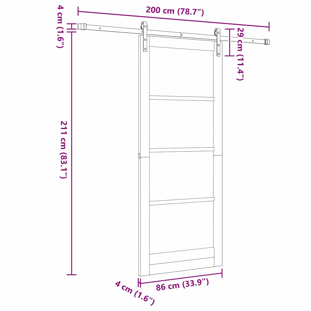 Sliding Door Manual Natural and black 86 x 211 cm