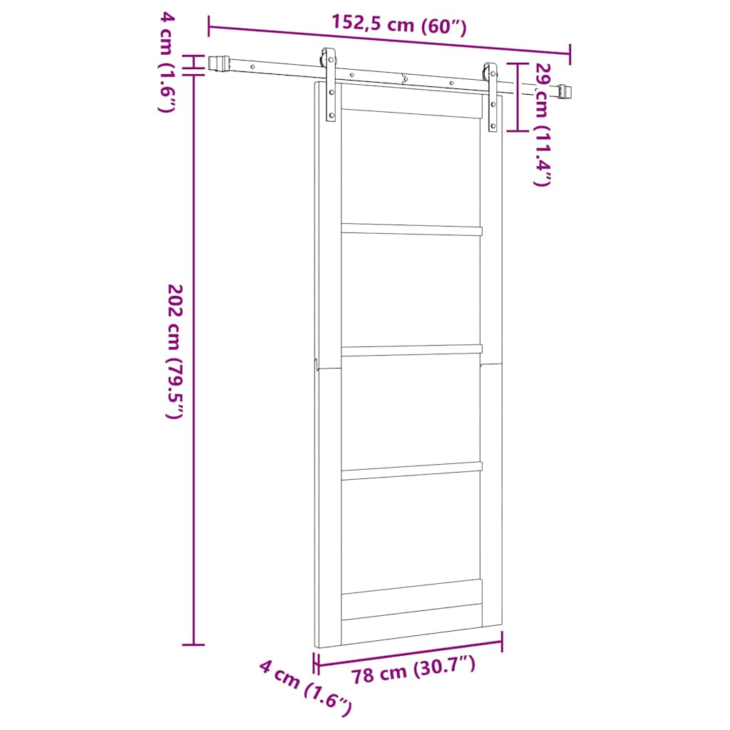 Sliding Door Manual Natural and black 78 x 202 cm