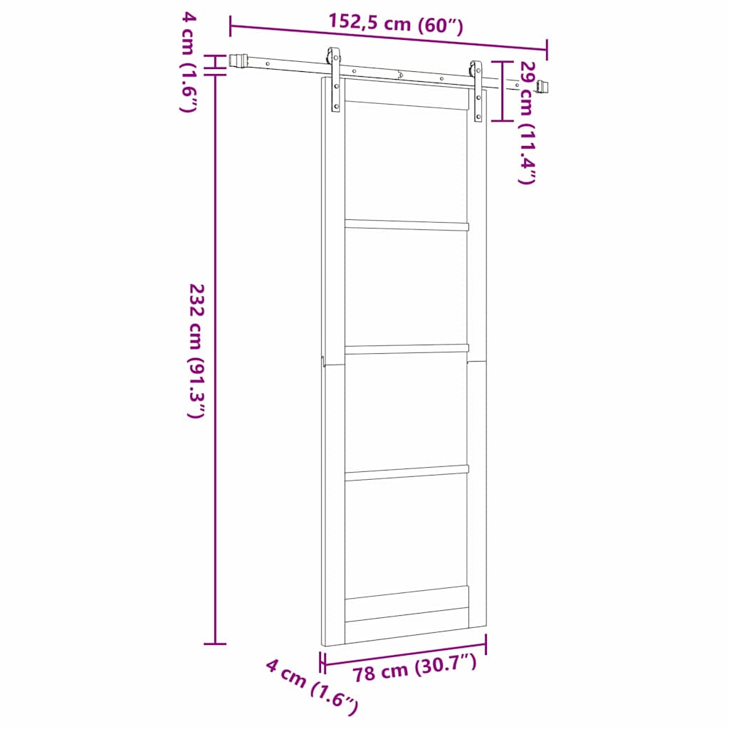 Sliding Door Manual Natural and black 78 x 232 cm