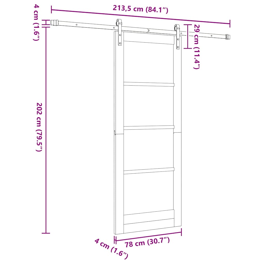 Sliding Door Manual Natural and black 78 x 202 cm