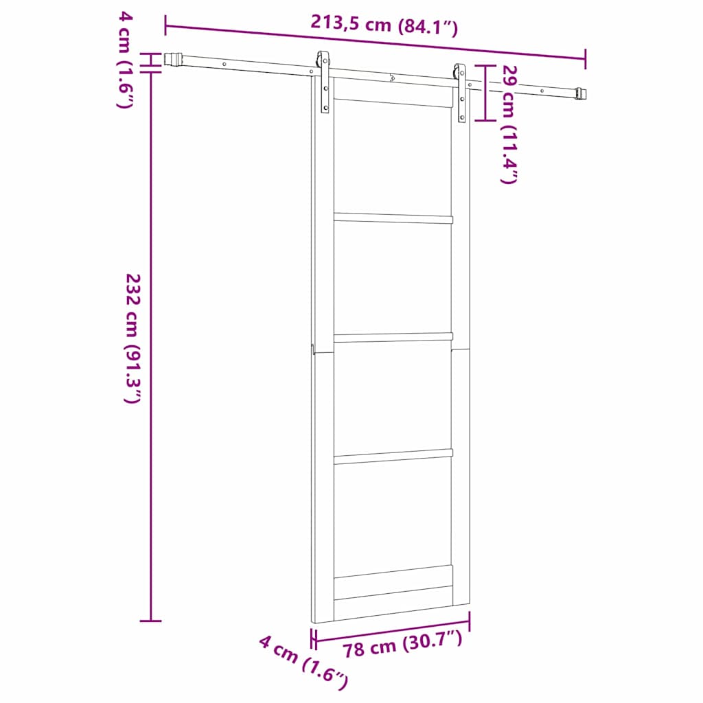 Sliding Door Manual Natural and black 78 x 232 cm