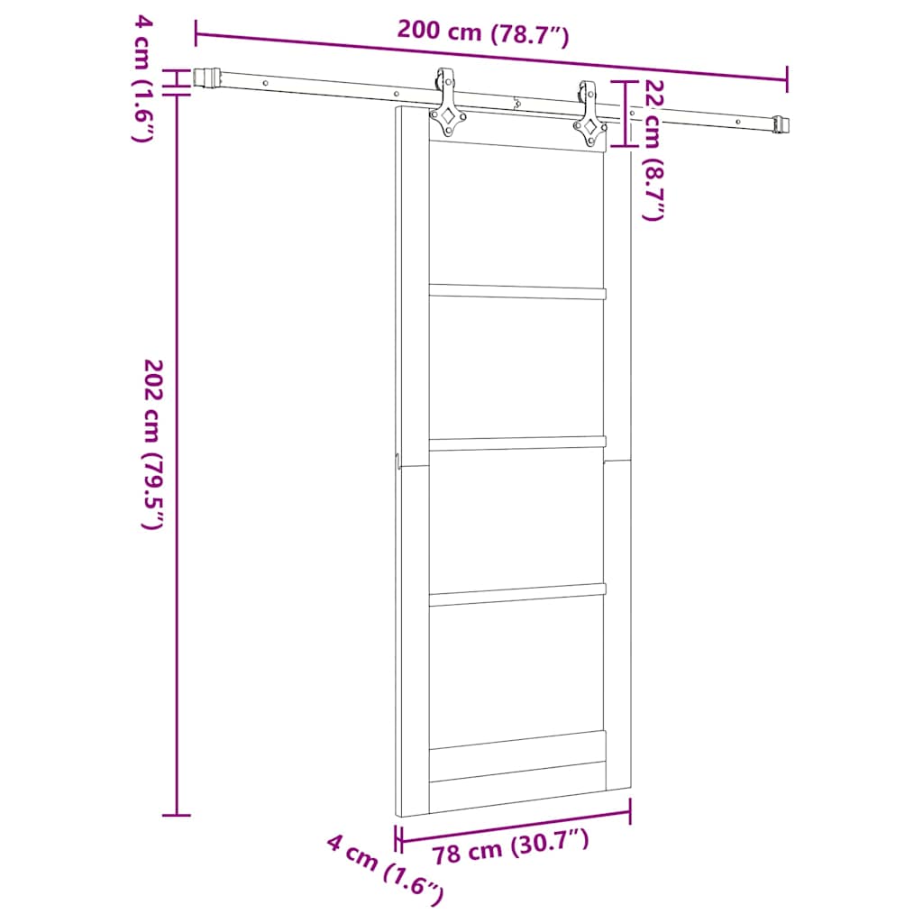 Sliding Door Manual Natural and black 78 x 202 cm