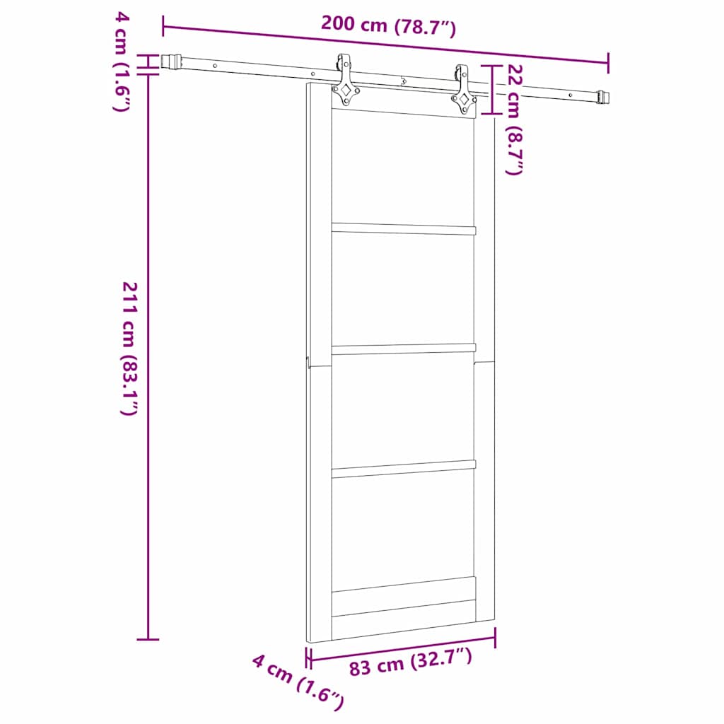 Sliding Door Manual Natural and black 83 x 211 cm