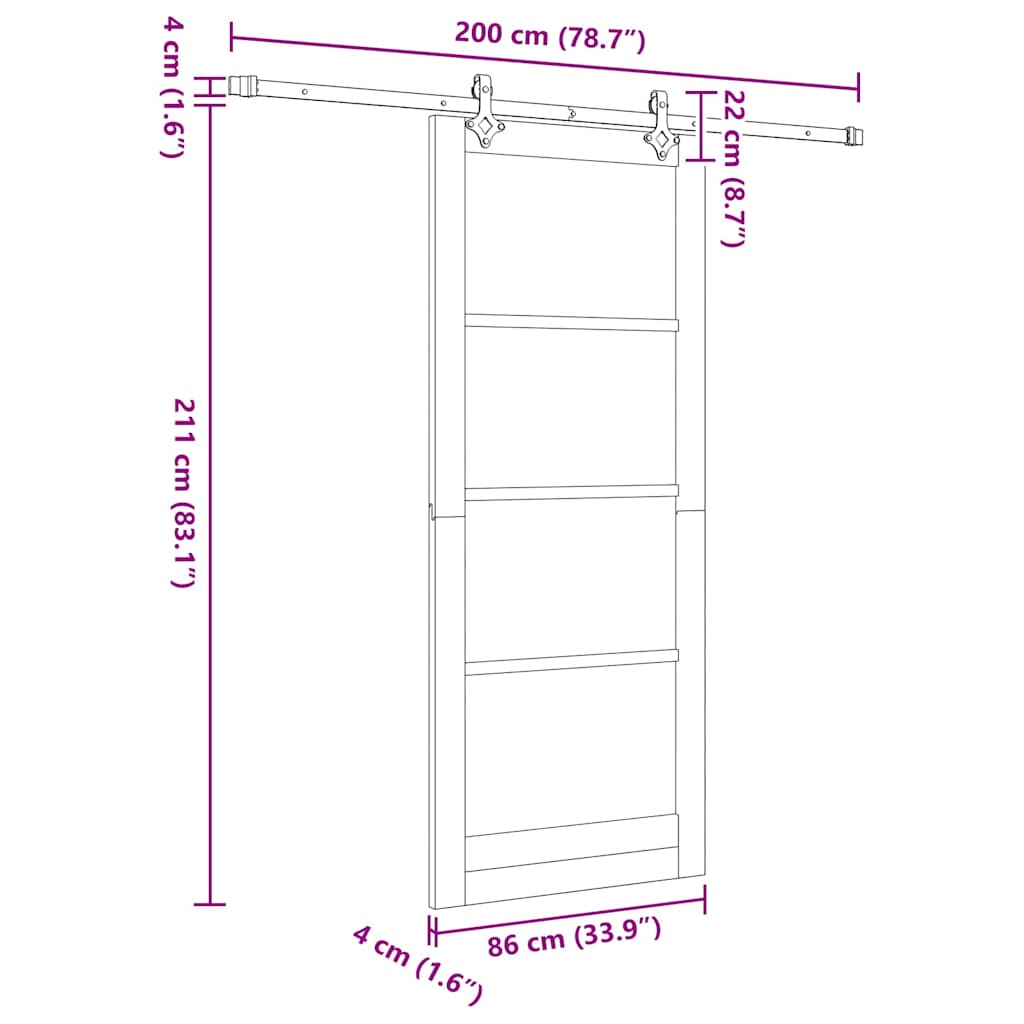Sliding Door Manual Natural and black 86 x 211 cm