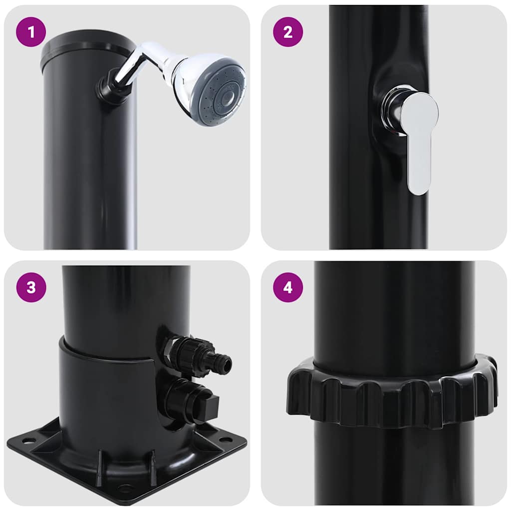 Outdoor Solar Shower Black 217 cm PVC and aluminium