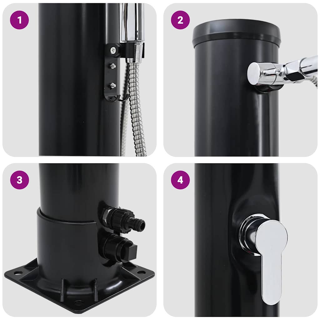 Outdoor Solar Shower Black 217 cm PVC and aluminium
