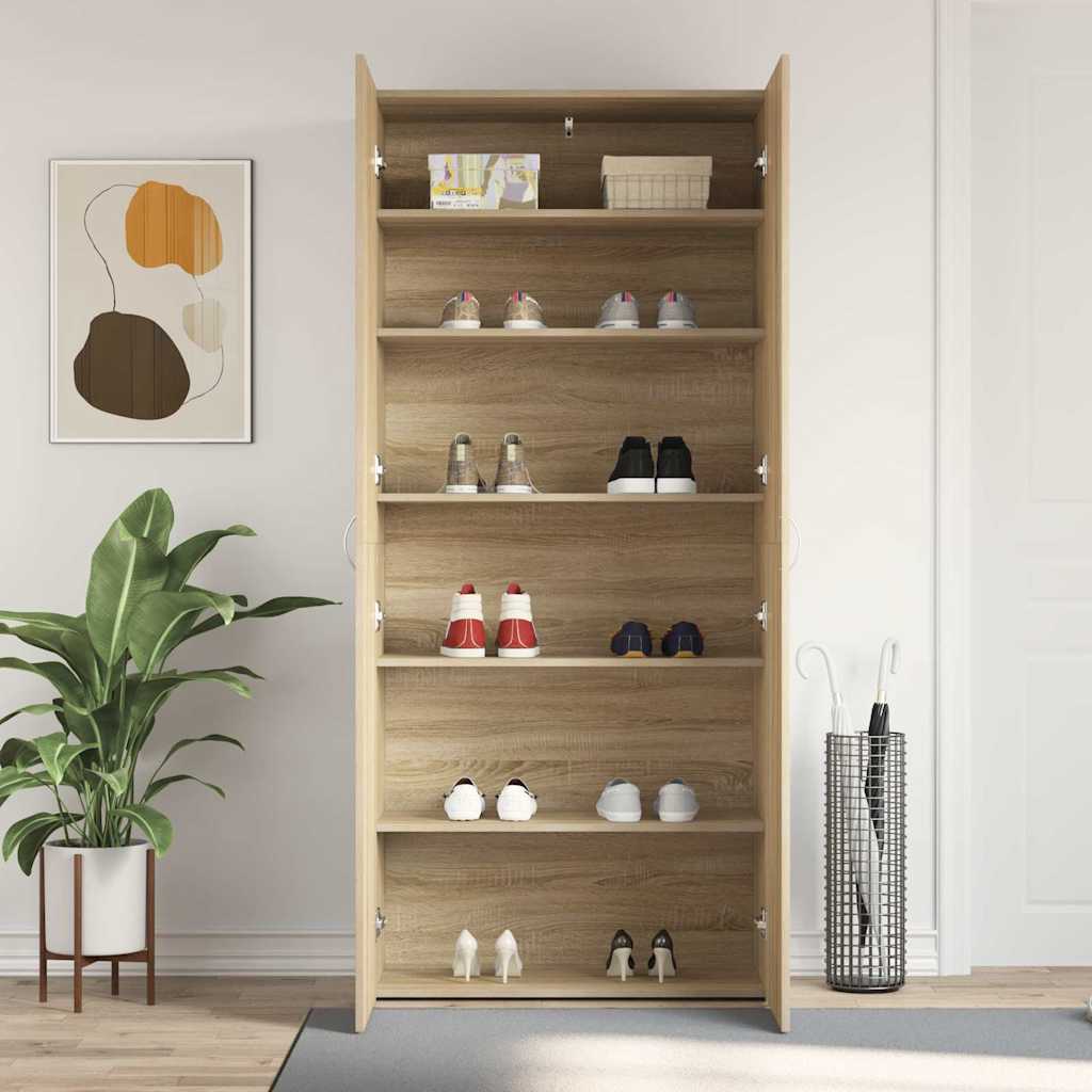 Shoe Cabinet with Door Brown 80 x 35.5 x 180 cm Engineered wood
