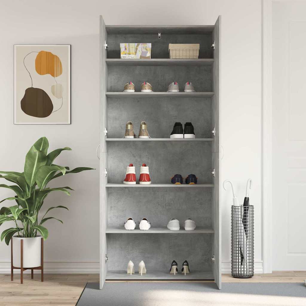 Shoe Cabinet with Shelf Grey 80 x 35.5 x 180 cm Engineered wood