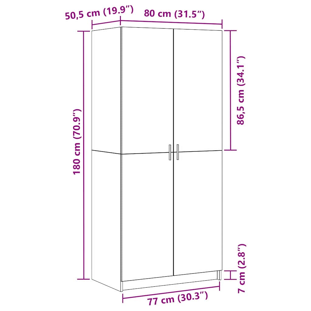Wardrobe with Door Black Oak 80 x 50.5 x 180 cm Engineered Wood