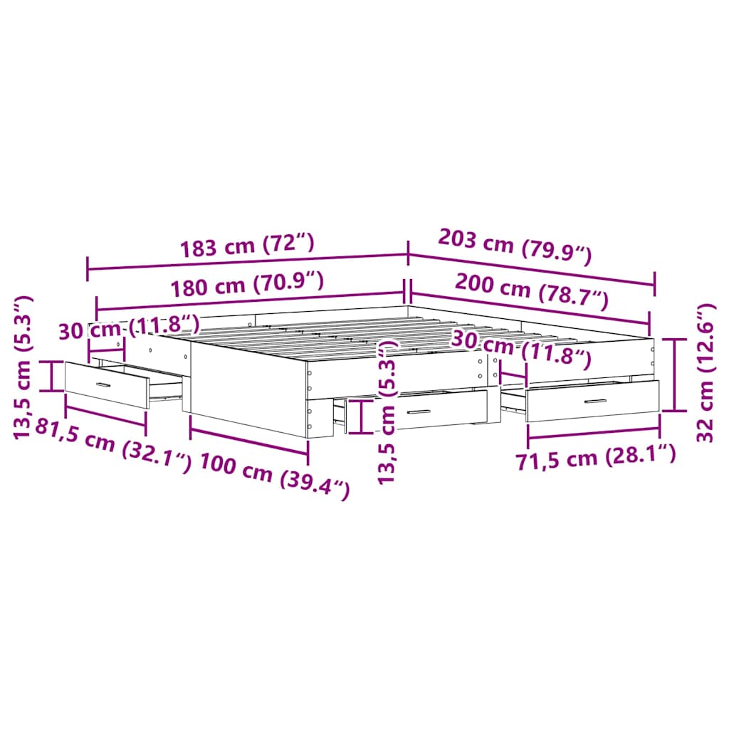 Bed Frame with Drawer Artisan Oak 180 x 200 cm Engineered Wood