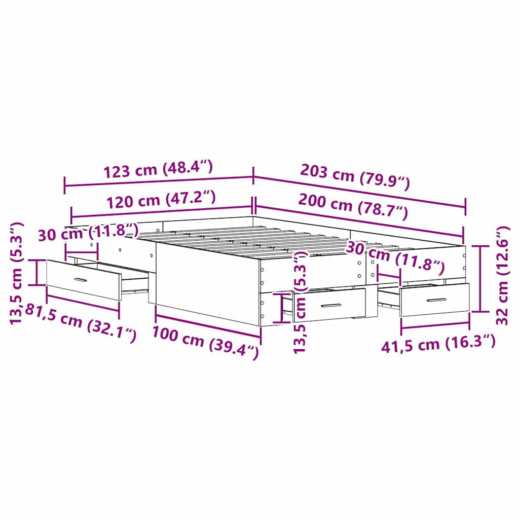 Bed Frame with Drawer Old Wood 120 x 200 cm Engineered Wood