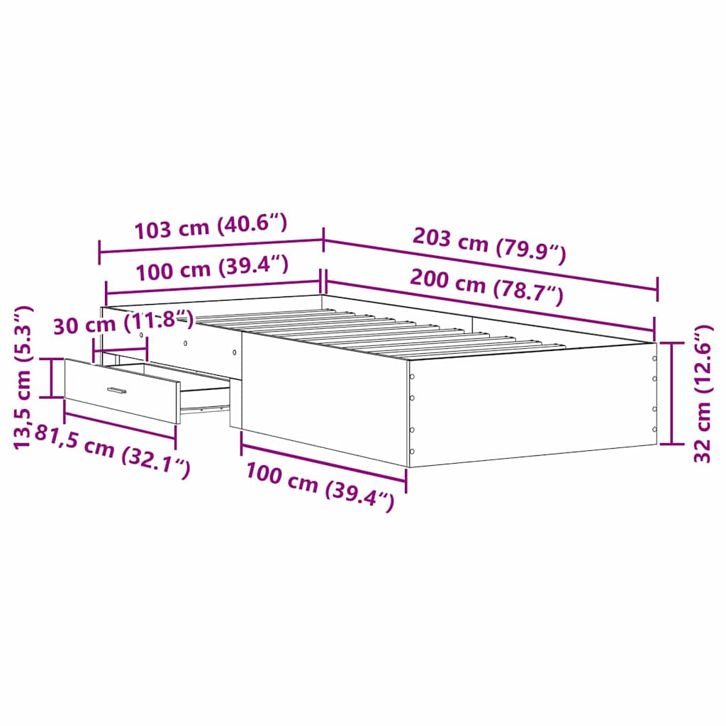 Bed Frame with Drawer Artisan Oak 100 x 200 cm Engineered Wood