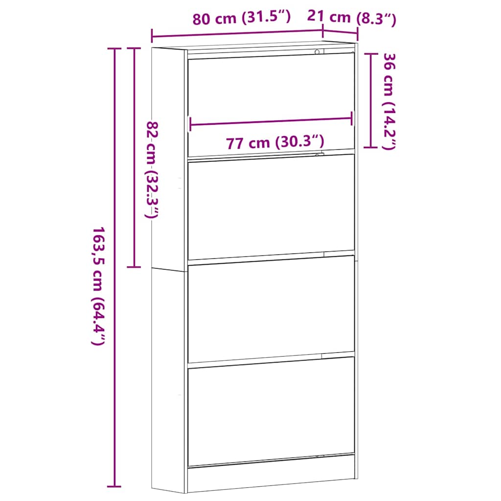 Shoe Cabinet Black oak 80 x 21 x 163.5 cm Engineered wood