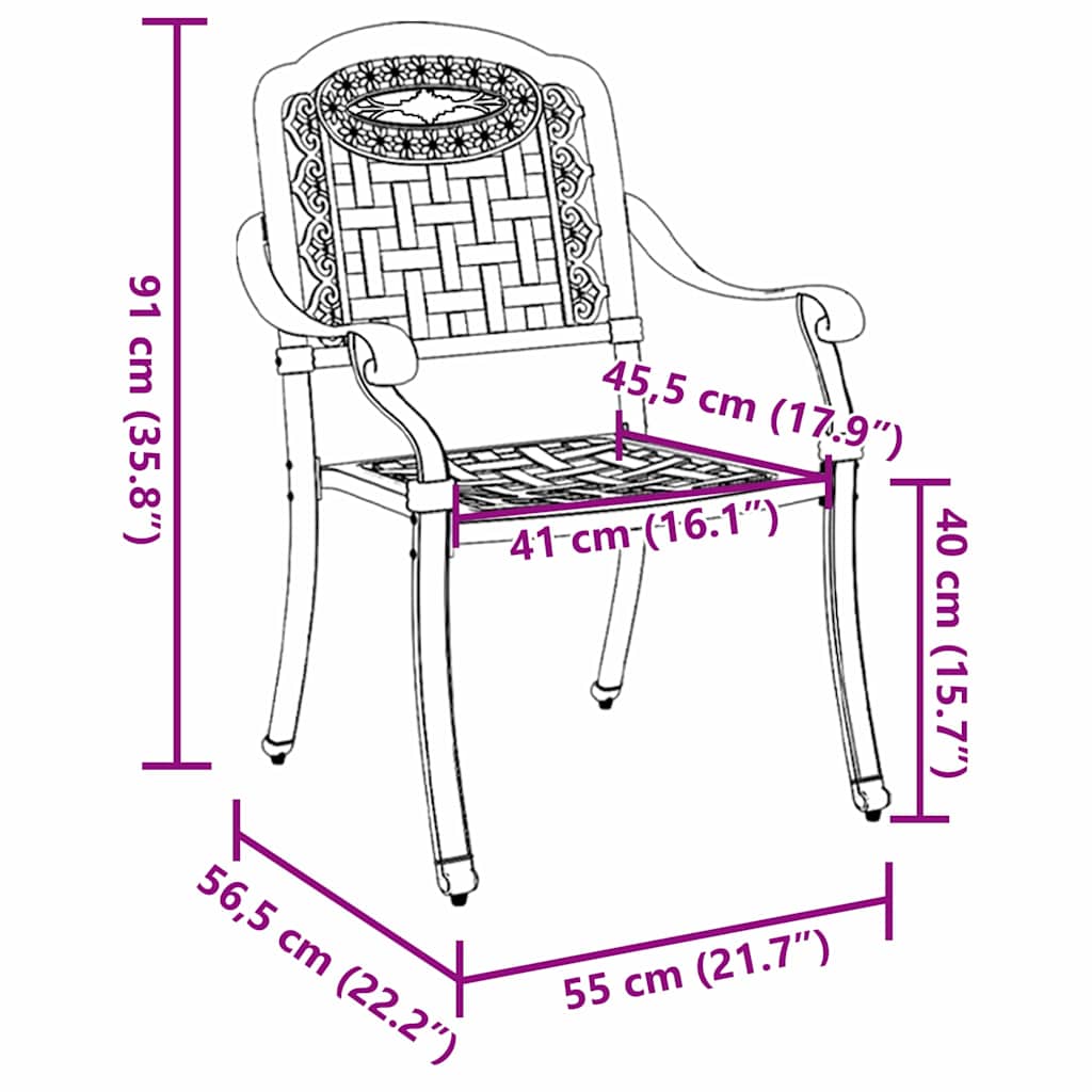 Garden Chair 2 pcs Black 55 x 56.5 x 91cm Aluminium