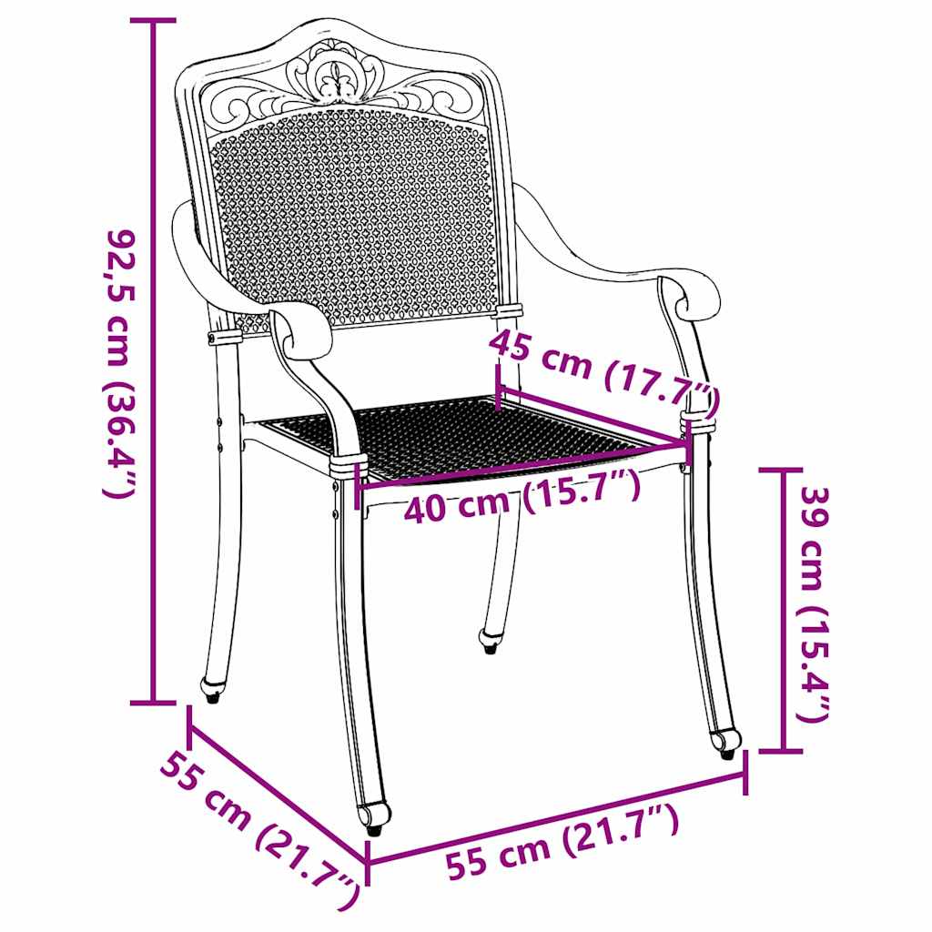Garden Chair 2 pcs Black 55 x 56.5 x 91cm Aluminium