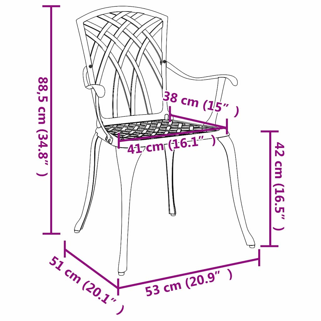 Garden Chair 2 pcs Green 55 x 56.5 x 91cm Aluminium